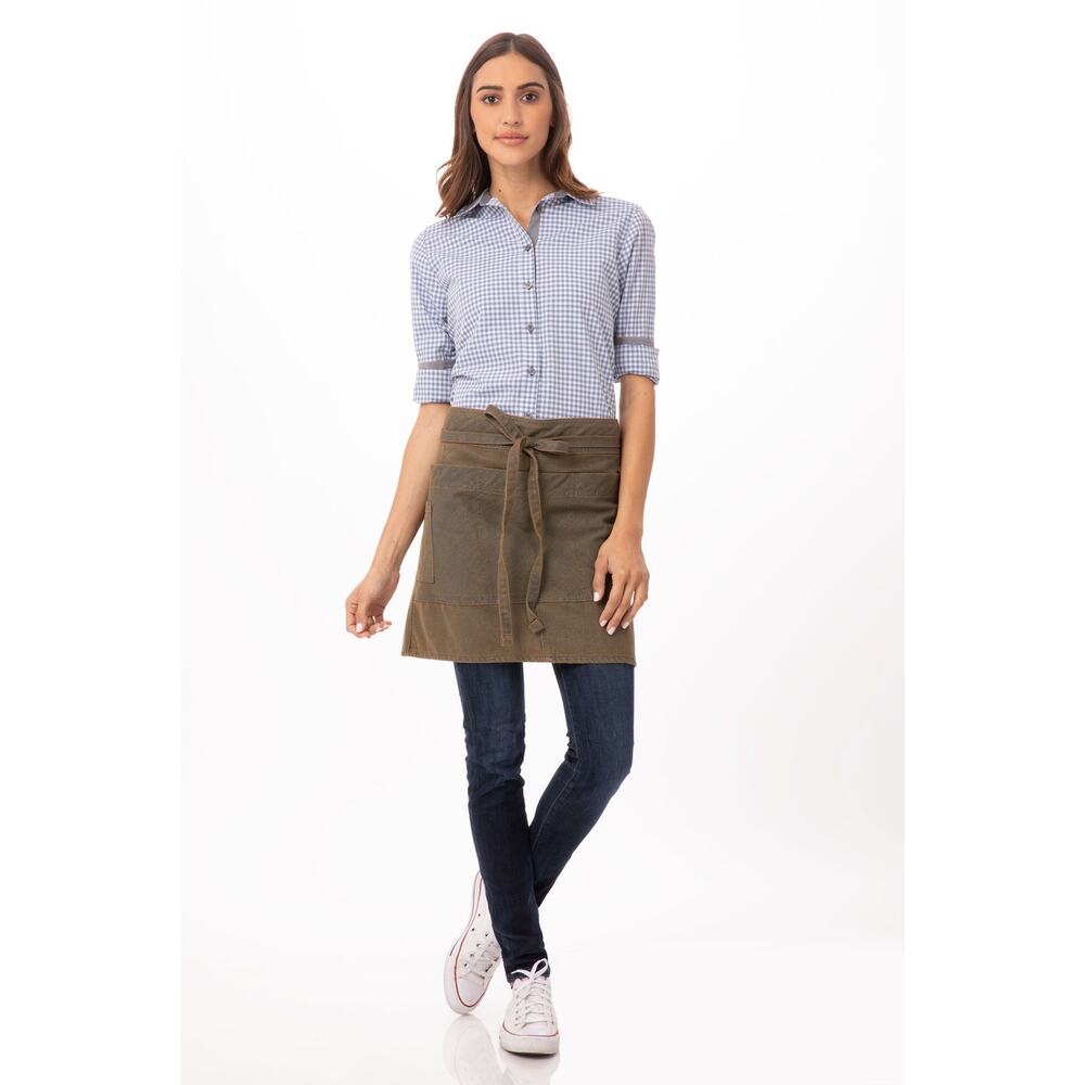 New ChefWorks Uptown Half Bistro Apron in Blue Taupe